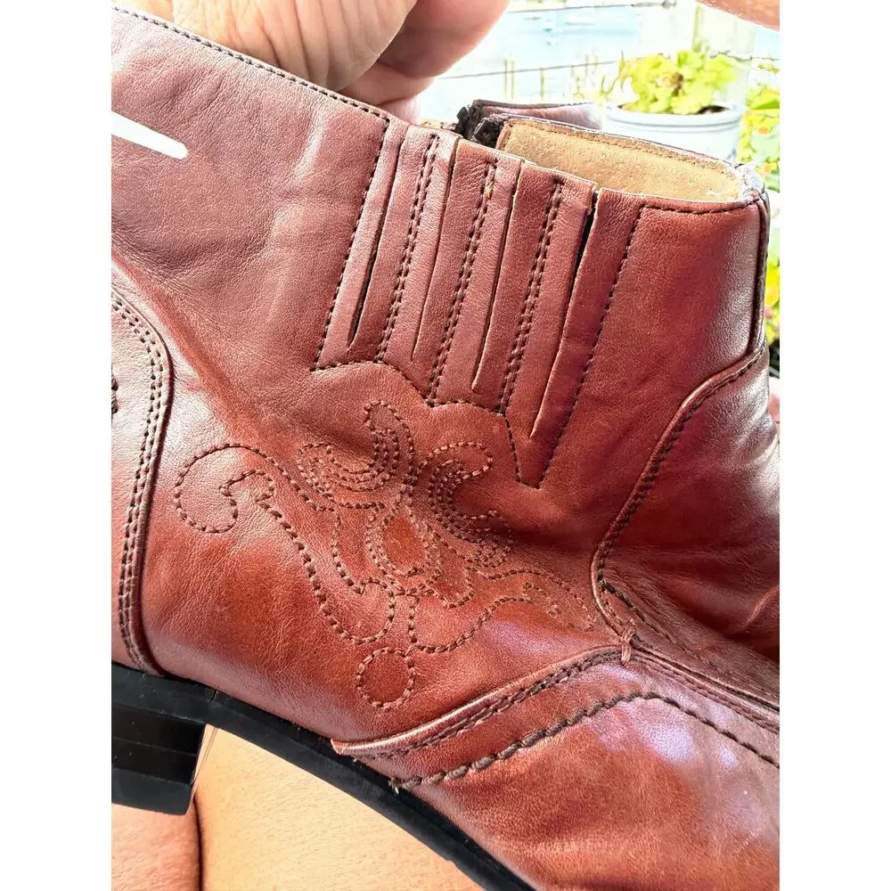 Stacy Adams Mens 10.5M Brown Leather Western Ankle Boots Zip Square Toe Cognac
